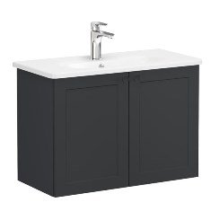 Vitra Root Classic 68656 Lavabo Dolabı, Kapaklı, 80 Cm, Dar, Mat Grafit, Yuvarlak Lavabolu